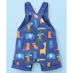 Babyhug Cotton Knit Wild Animal Print Knee length Dungaree with Half Sleeves Stripe Inner Tee - Grey & Blue