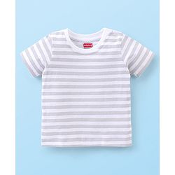Babyhug Cotton Knit Wild Animal Print Knee length Dungaree with Half Sleeves Stripe Inner Tee - Grey & Blue