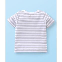 Babyhug Cotton Knit Wild Animal Print Knee length Dungaree with Half Sleeves Stripe Inner Tee - Grey & Blue