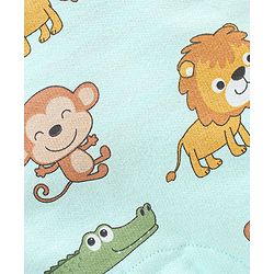 Babyhug 100% Cotton Knit Dungaree and Half Sleeves T-Shirt Set Stripes & Lion Print - Yellow & Light Blue