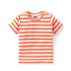 Babyhug 100% Cotton Half Sleeves Striped Inner Tee with Dungaree - Blue & Orange