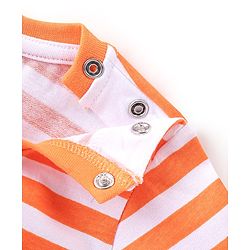 Babyhug 100% Cotton Half Sleeves Striped Inner Tee with Dungaree - Blue & Orange
