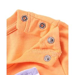 Babyhug 100% Cotton Knit Dungaree and Half Sleeves T-Shirt Set Stripes & Bunny Print - Orange & Purple
