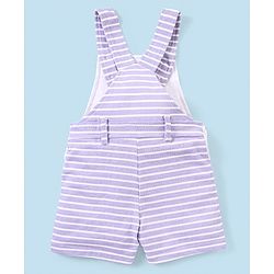 Babyhug 100% Cotton Knit Dungaree and Half Sleeves T-Shirt Set Stripes & Bunny Print - Orange & Purple
