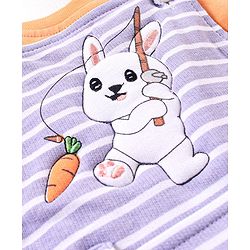 Babyhug 100% Cotton Knit Dungaree and Half Sleeves T-Shirt Set Stripes & Bunny Print - Orange & Purple