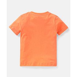 Babyhug 100% Cotton Knit Wild Animals Printed Dungaree with Half Sleeves Solid Colour T-Shirt Set - Orange & Light Blue