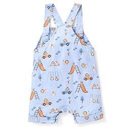Babyhug 100% Cotton Knit Wild Animals Printed Dungaree with Half Sleeves Solid Colour T-Shirt Set - Orange & Light Blue