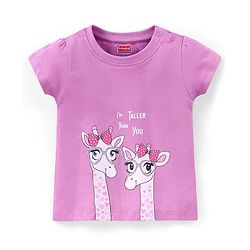 Babyhug Cotton Knit Half Sleeves Night Suit Giraffe Print - Lavender