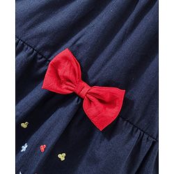 Babyhug Rayon Short Sleeves Dobby Frock With Floral Embroidery & Bow Applique- Navy Blue
