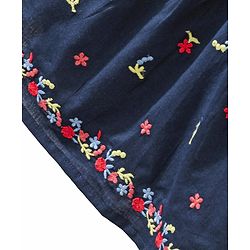 Babyhug Rayon Short Sleeves Dobby Frock With Floral Embroidery & Bow Applique- Navy Blue