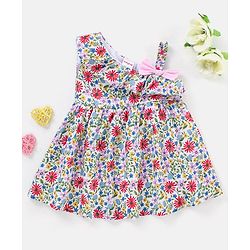 Babyhug 100% Viscose Sleeveless Floral Print Frock - White