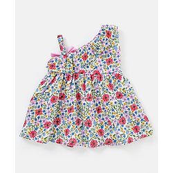 Babyhug 100% Viscose Sleeveless Floral Print Frock - White