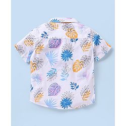 Babyhug Cotton Woven Half Sleeves Shirt & Denim Shorts Set Leaves Print - White & Blue