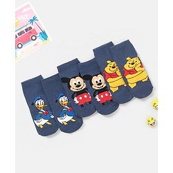 Cutewalk By Babyhug Anti Bacterial Ankle Length Non Terry Socks Mickey Mouse Design Pack of 3 - Navy Blue