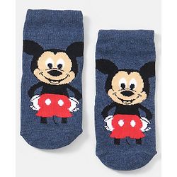 Cutewalk By Babyhug Anti Bacterial Ankle Length Non Terry Socks Mickey Mouse Design Pack of 3 - Navy Blue