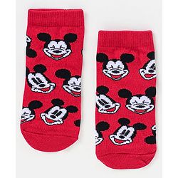 Cutewalk By Babyhug Anti Bacterial Ankle Length Non Terry Socks Mickey Mouse Design Pack of 3 - Red