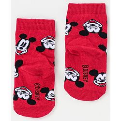 Cutewalk By Babyhug Anti Bacterial Ankle Length Non Terry Socks Mickey Mouse Design Pack of 3 - Red
