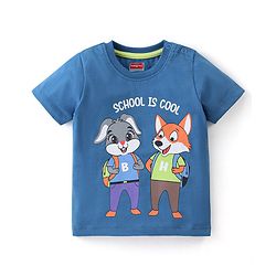 Babyhug 100% Cotton Knit Half Sleeves T-Shirt & Shorts Set Bunny Print - Blue