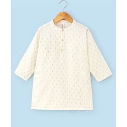 Babyhug Boys Three Fourth Sleeve Chanderi Butti Kurta With Lurex Stipe Dobby Dhoti - Off White