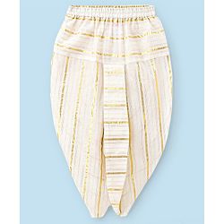 Babyhug Boys Three Fourth Sleeve Chanderi Butti Kurta With Lurex Stipe Dobby Dhoti - Off White