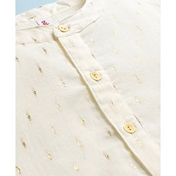 Babyhug Boys Three Fourth Sleeve Chanderi Butti Kurta With Lurex Stipe Dobby Dhoti - Off White