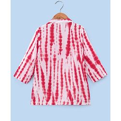 Babyhug Woven Full Sleeves Mandarin Collar Kurta & Pajama Set with Tie Dye Print - Red & White