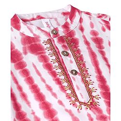 Babyhug Woven Full Sleeves Mandarin Collar Kurta & Pajama Set with Tie Dye Print - Red & White