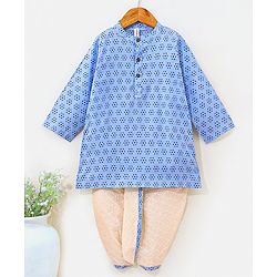 Babyhug 100% Cotton Full Sleeves Kurta & Dhoti Floral Print - Blue