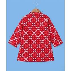 Babyhug 100% Cotton Woven Full Sleeves Floral Print Kurta & Dhoti Set - Red