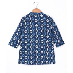 Babyhug 100% Cotton Full Sleeves Kurti Block Print - Blue
