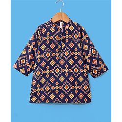 Babyhug 100% Cotton Kurta With Payjama Set Printed - Blue & White