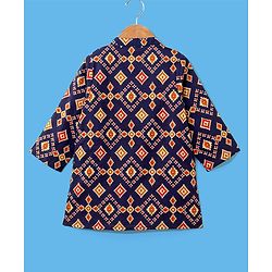 Babyhug 100% Cotton Kurta With Payjama Set Printed - Blue & White