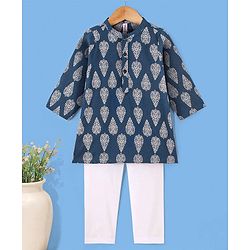 Babyhug 100% Cotton Woven Full Sleeves Kurta with Pyjama Set Floral Print - Blue
