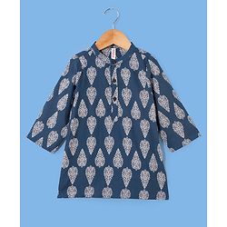 Babyhug 100% Cotton Woven Full Sleeves Kurta with Pyjama Set Floral Print - Blue