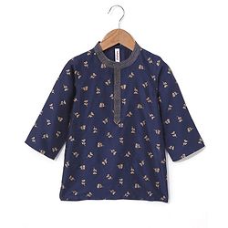 Babyhug Full Sleeves Kurta & Pyjama Set Floral Print- Navy Blue