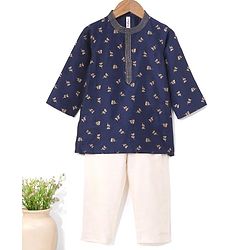 Babyhug Full Sleeves Kurta & Pyjama Set Floral Print- Navy Blue