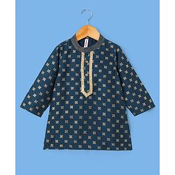Babyhug Full Sleeves Kurta with Pyjama Set with Zari Design & Golden Lace Detailing - Teal