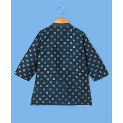Babyhug Full Sleeves Kurta with Pyjama Set with Zari Design & Golden Lace Detailing - Teal