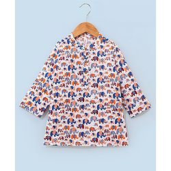Babyhug 100% Cotton Full Sleeves Kurta With Payjama Set Elephant Print - Blue