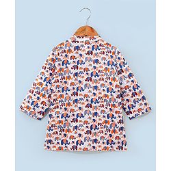 Babyhug 100% Cotton Full Sleeves Kurta With Payjama Set Elephant Print - Blue