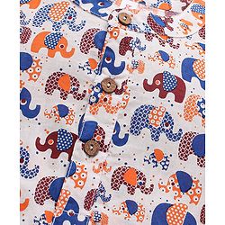 Babyhug 100% Cotton Full Sleeves Kurta With Payjama Set Elephant Print - Blue