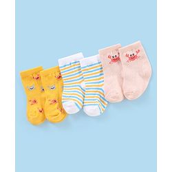 Cutewalk By Babyhug Anti Bacterial Ankle Length Non Terry Socks Striped Design Pack of 3- Yellow