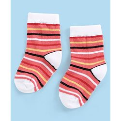 Cutewalk By Babyhug Anti Bacterial Ankle Length Non Terry Socks Striped Design Pack of 3- Red
