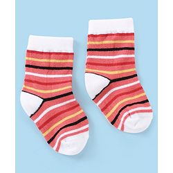 Cutewalk By Babyhug Anti Bacterial Ankle Length Non Terry Socks Striped Design Pack of 3- Red