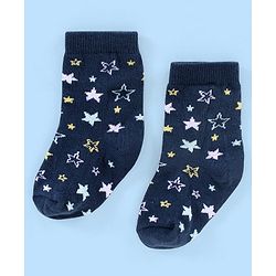 Cute Walk by Babyhug Non Terry Cotton Knit Ankle Length Anti Bacterial Socks Star Design Pack of 3 - Blue & Yellow