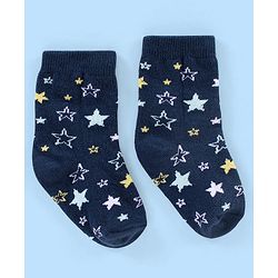 Cute Walk by Babyhug Non Terry Cotton Knit Ankle Length Anti Bacterial Socks Star Design Pack of 3 - Blue & Yellow