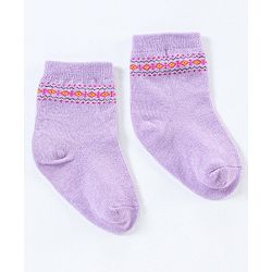 Cutewalk By Babyhug Anti Bacterial Ankle Length Non Terry Socks Floral Design Pack of 3- Yellow & Purple