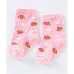 Cutewalk By Babyhug Anti Bacterial Ankle Length Non Terry Socks Strawberry Design Pack of 3- Pink