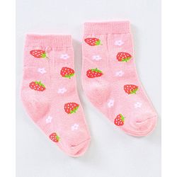 Cutewalk By Babyhug Anti Bacterial Ankle Length Non Terry Socks Strawberry Design Pack of 3- Pink