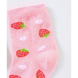 Cutewalk By Babyhug Anti Bacterial Ankle Length Non Terry Socks Strawberry Design Pack of 3- Pink
